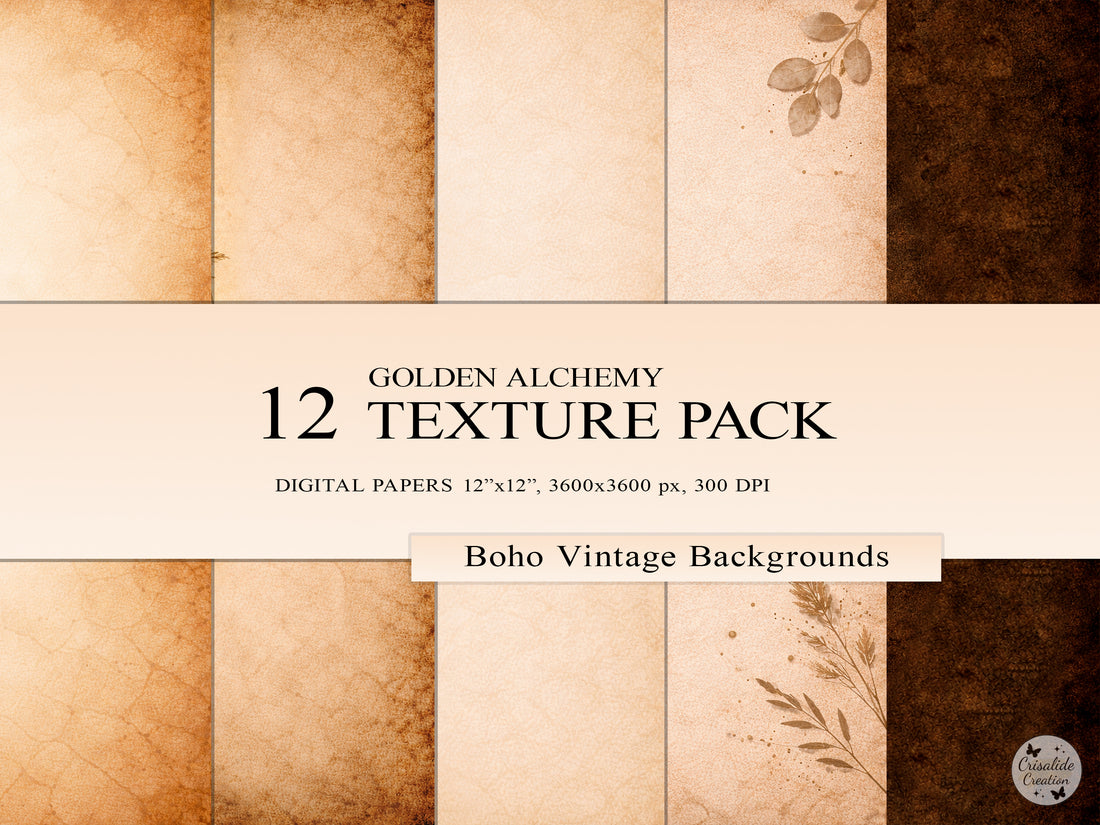 Golden Alchemy Texture Pack – 12 Boho Vintage Backgrounds