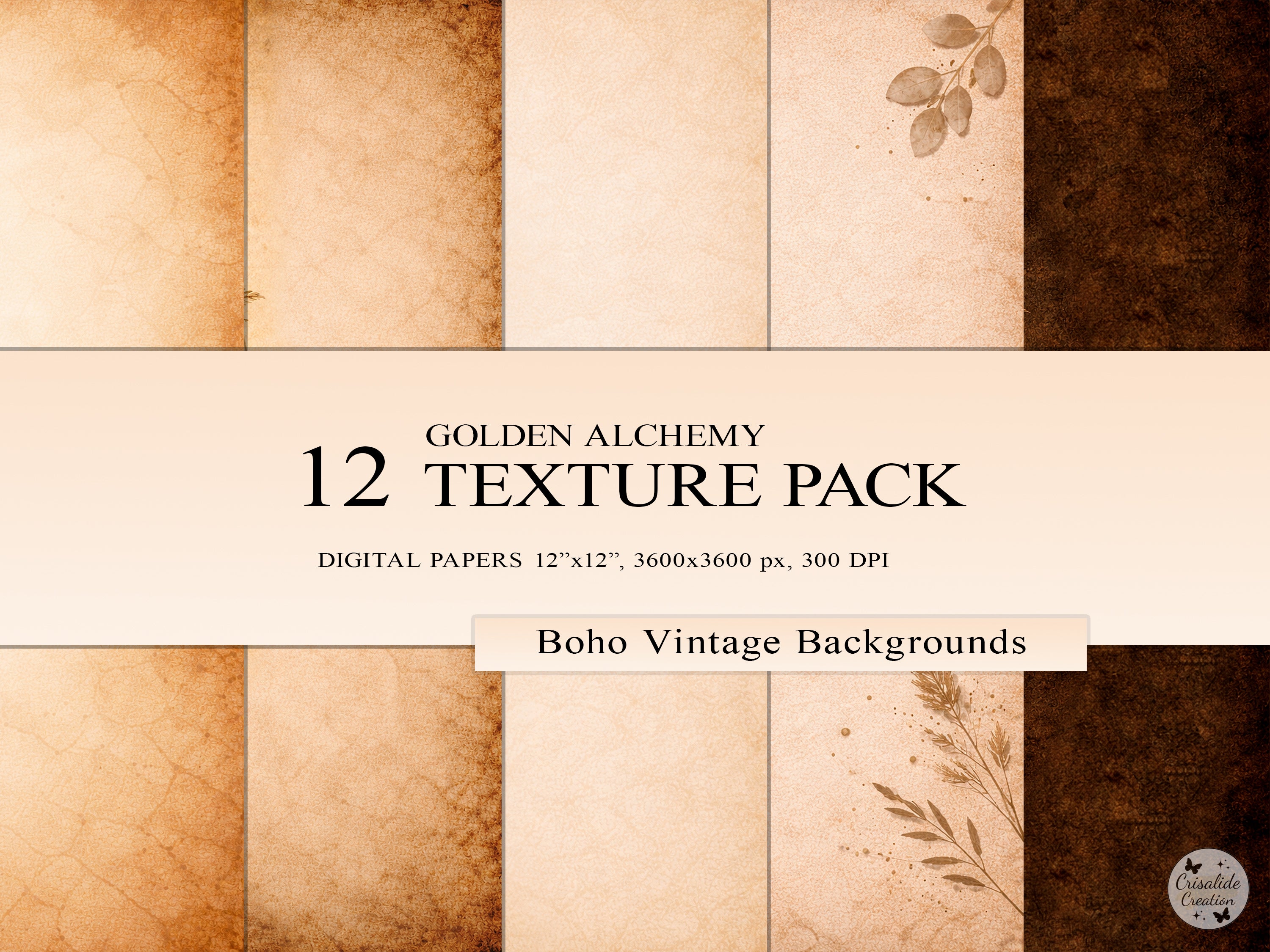 Golden Alchemy Texture Pack – 12 Boho Vintage Backgrounds