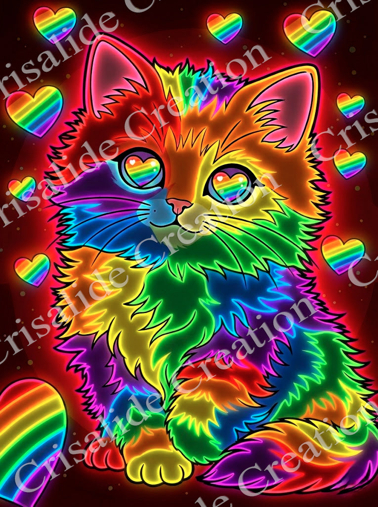 Kit Digitale Diamond Painting - HD Gatto Arcobaleno Neon + Tabella DMC