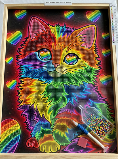 Kit Digitale Diamond Painting - HD Gatto Arcobaleno Neon + Tabella DMC