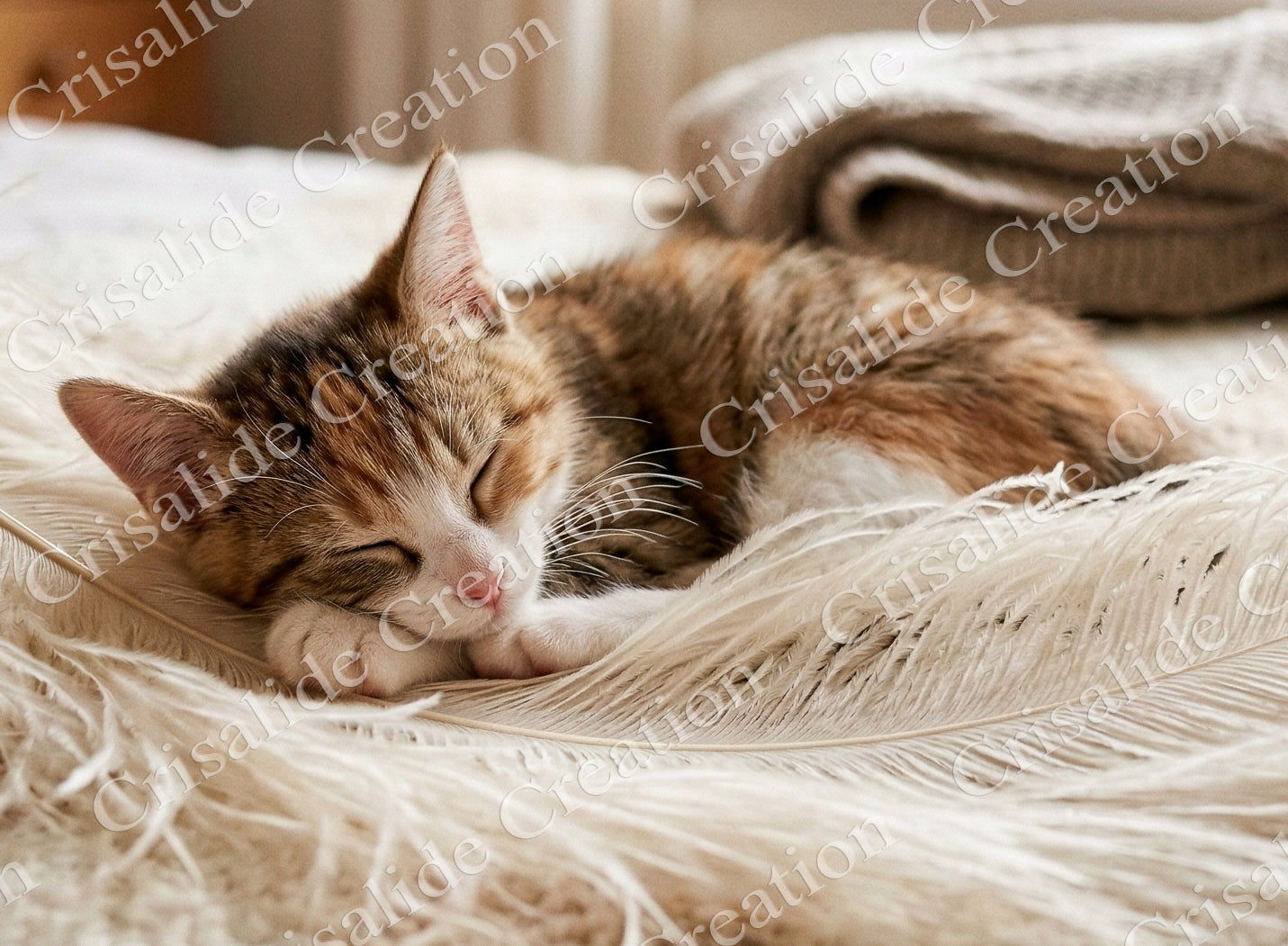 Kit Digitale Diamond Painting - HD Gatto che dorme su una piuma + Tabella DMC