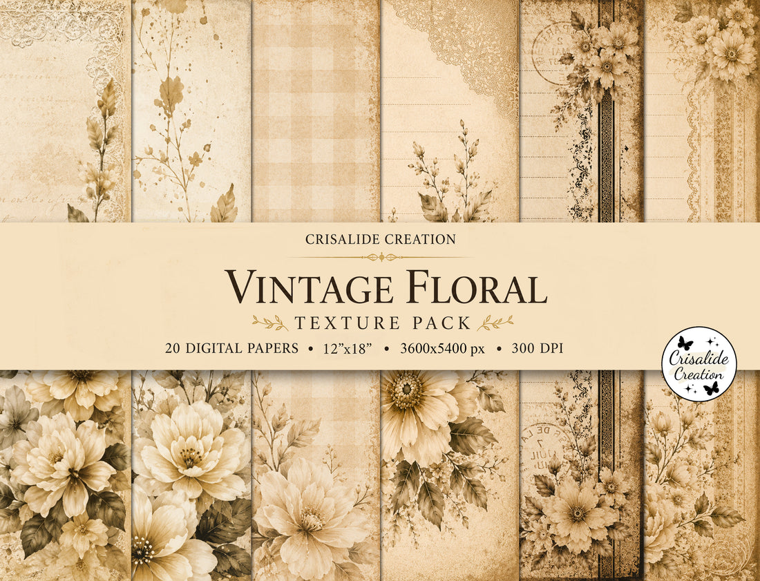 Vintage Floral Papers Elegant Texture Pack 20 Scrapbook Papers