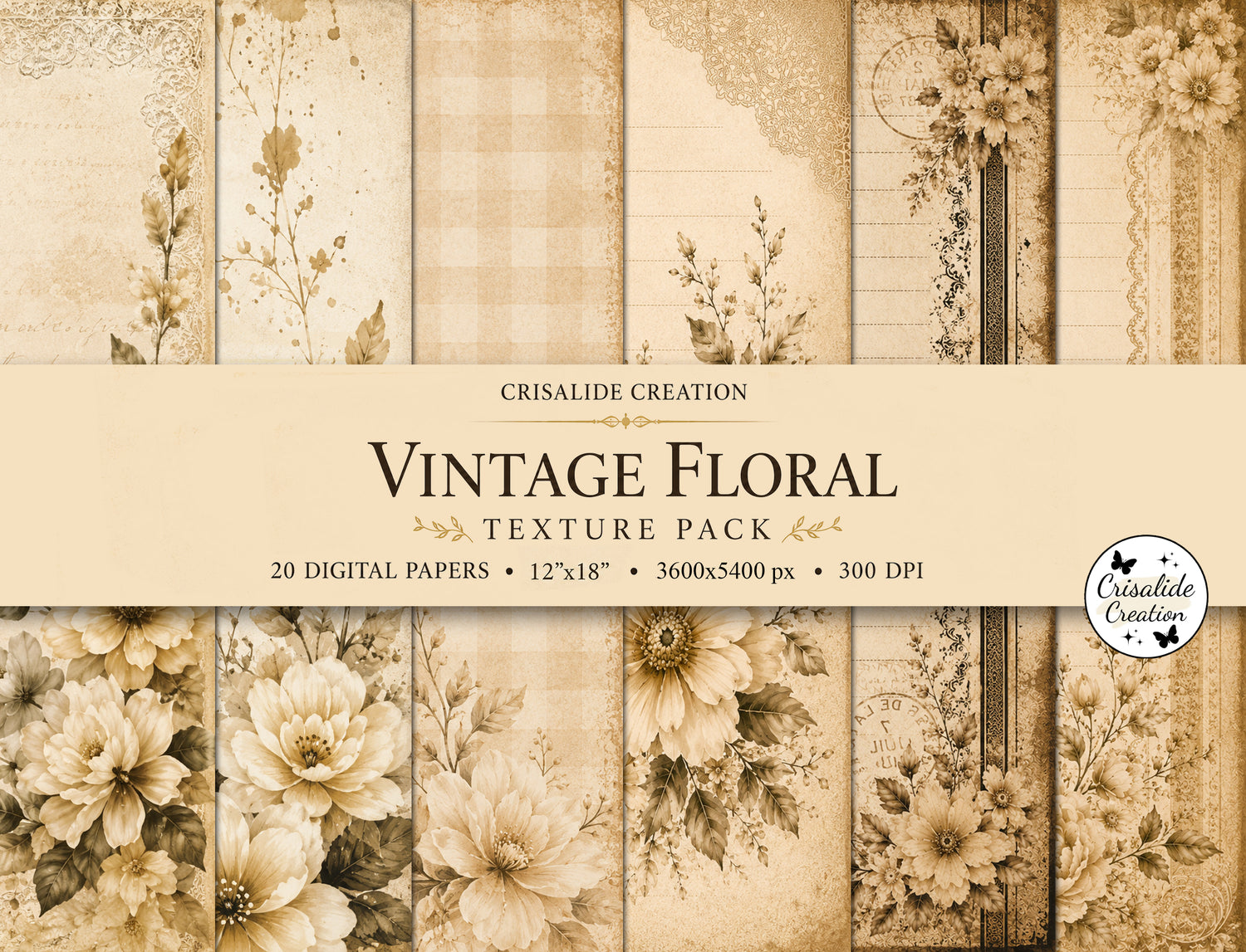 Vintage Floral Papers Elegant Texture Pack 20 Scrapbook Papers