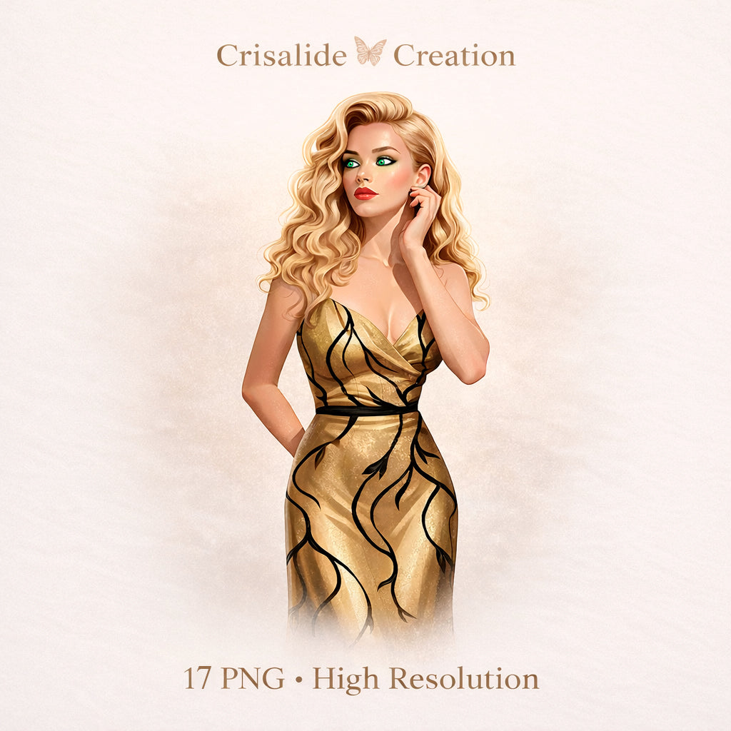 Illustrazioni Femminili Eleganti – Set Digitale Premium (17 PNG)
